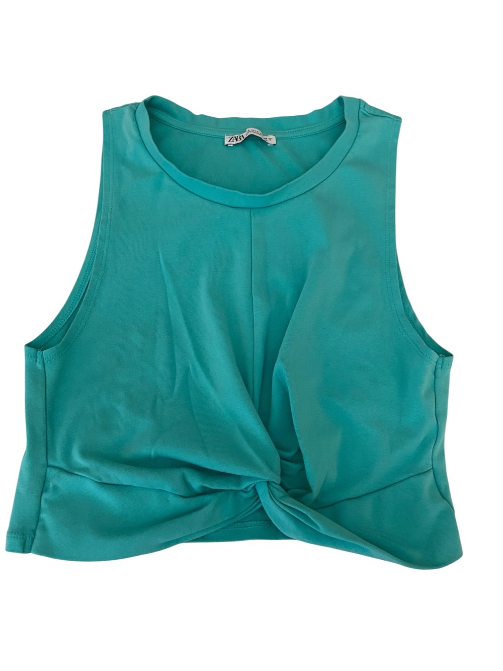 ZARA TURQUOISE CROP TWIST TANK SIZE LARGE